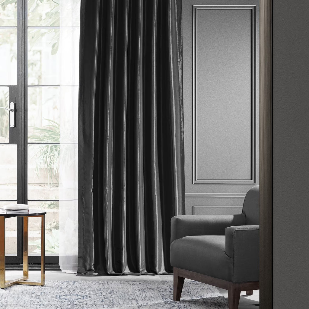 Black Faux Silk Taffeta Curtain 1 Panel 50W X 84L R38951
