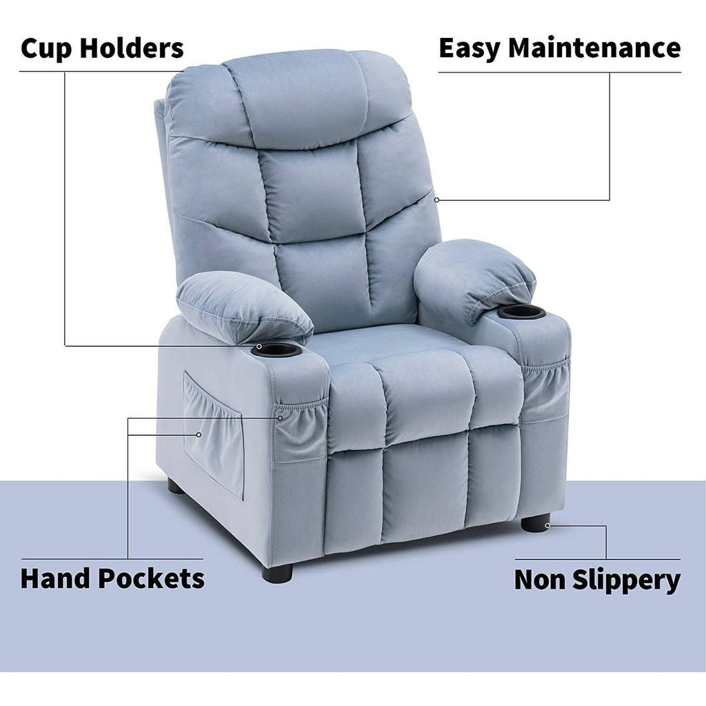 Velvet Recliner Chair with Cup Holders T958151
