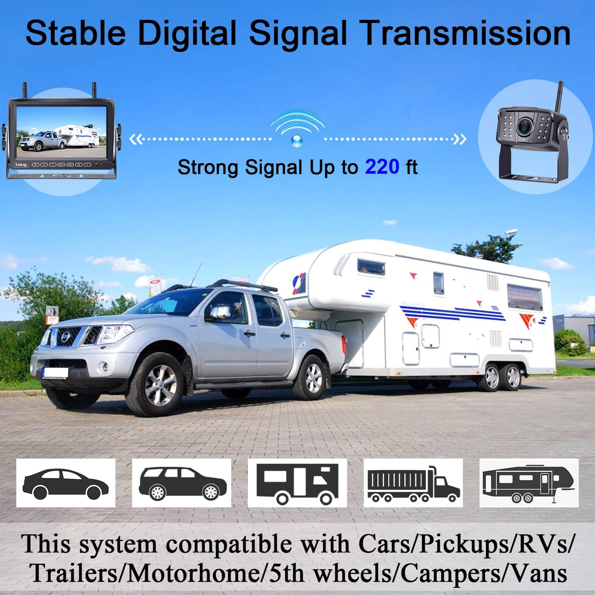 Wireless HD 1080P RV Backup Camera with 7 Inch Monitor V959