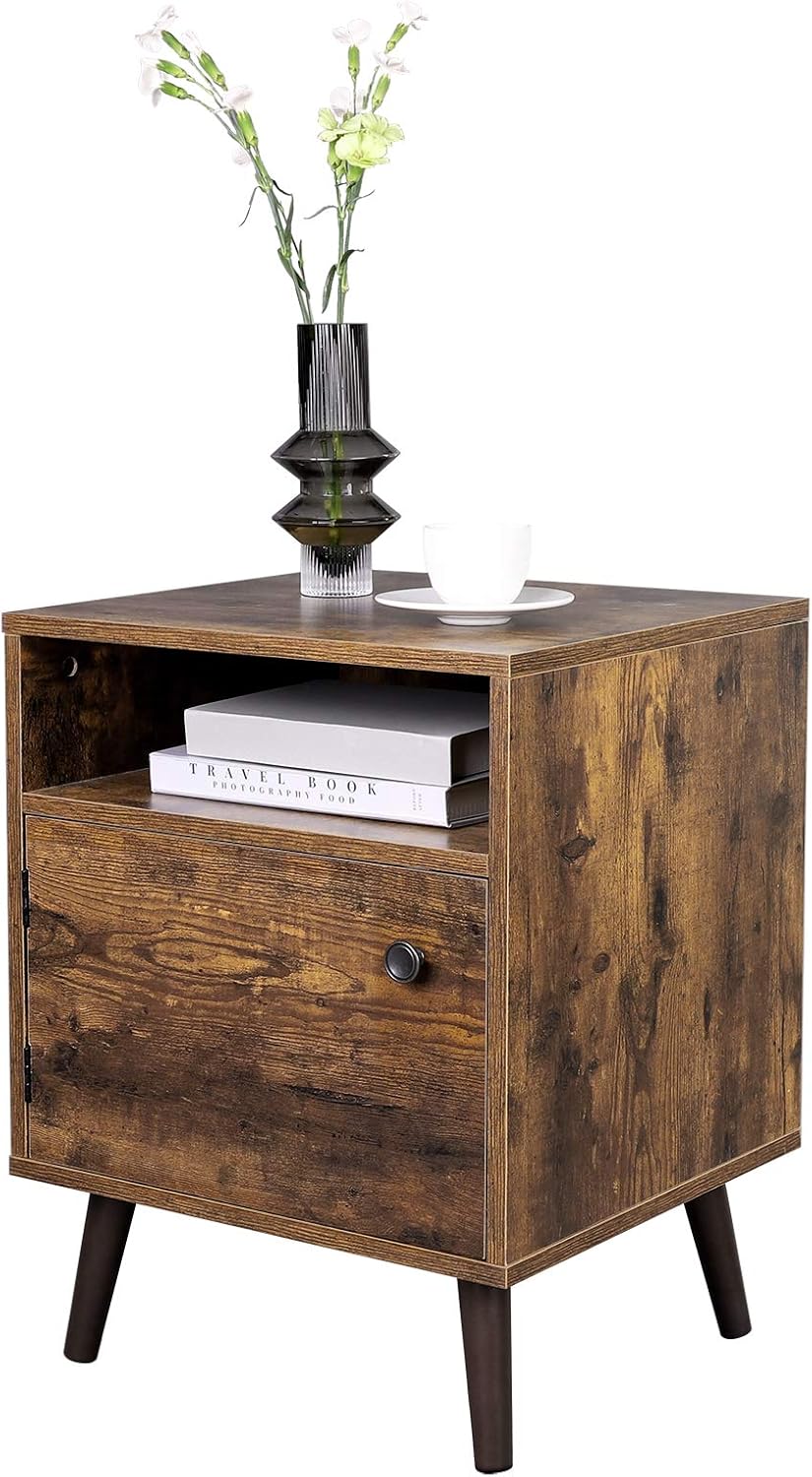 Rustic Brown Nightstand with Open Shelf and Cabinet H5684