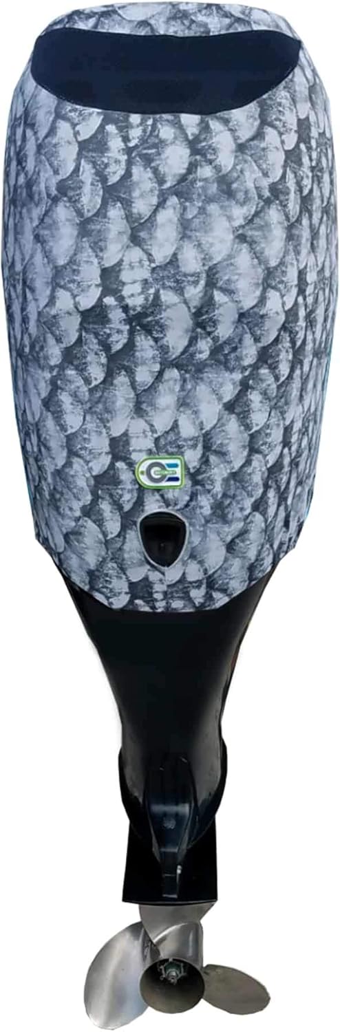 Grey Fish Scales Outboard Motor Cover with Side Vents T296