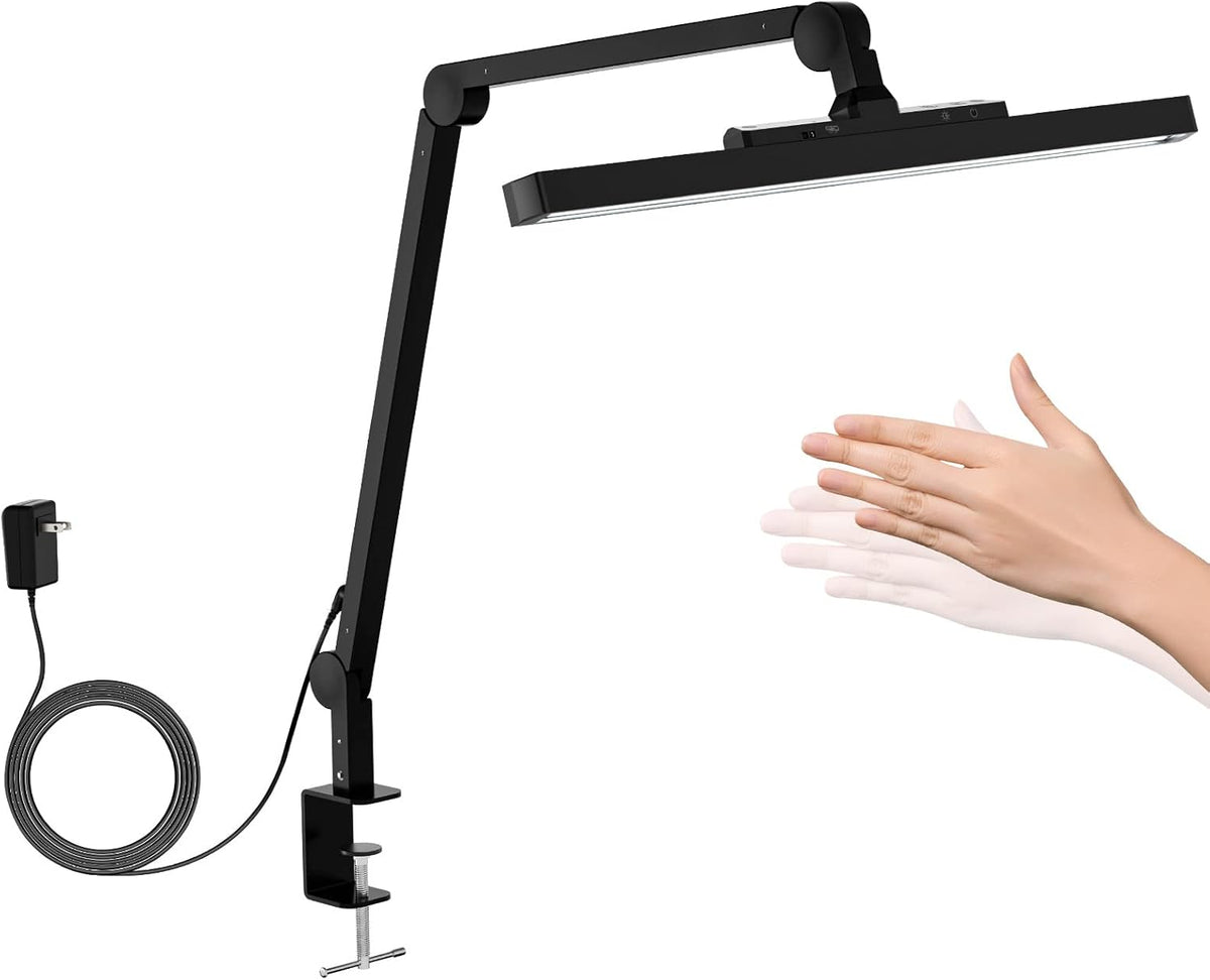 LED Desk Lamp with Clamp, Dimmable Swing Arm, 4 Color Modes S9654