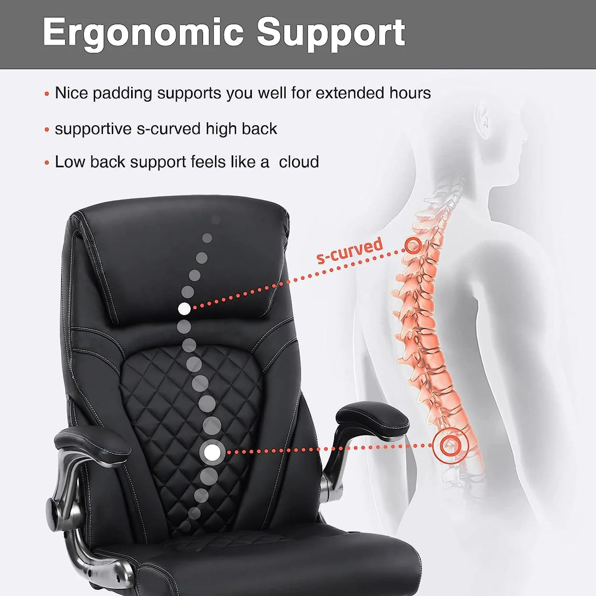 Black Ergonomic Office Chair with Lumbar Support W694856