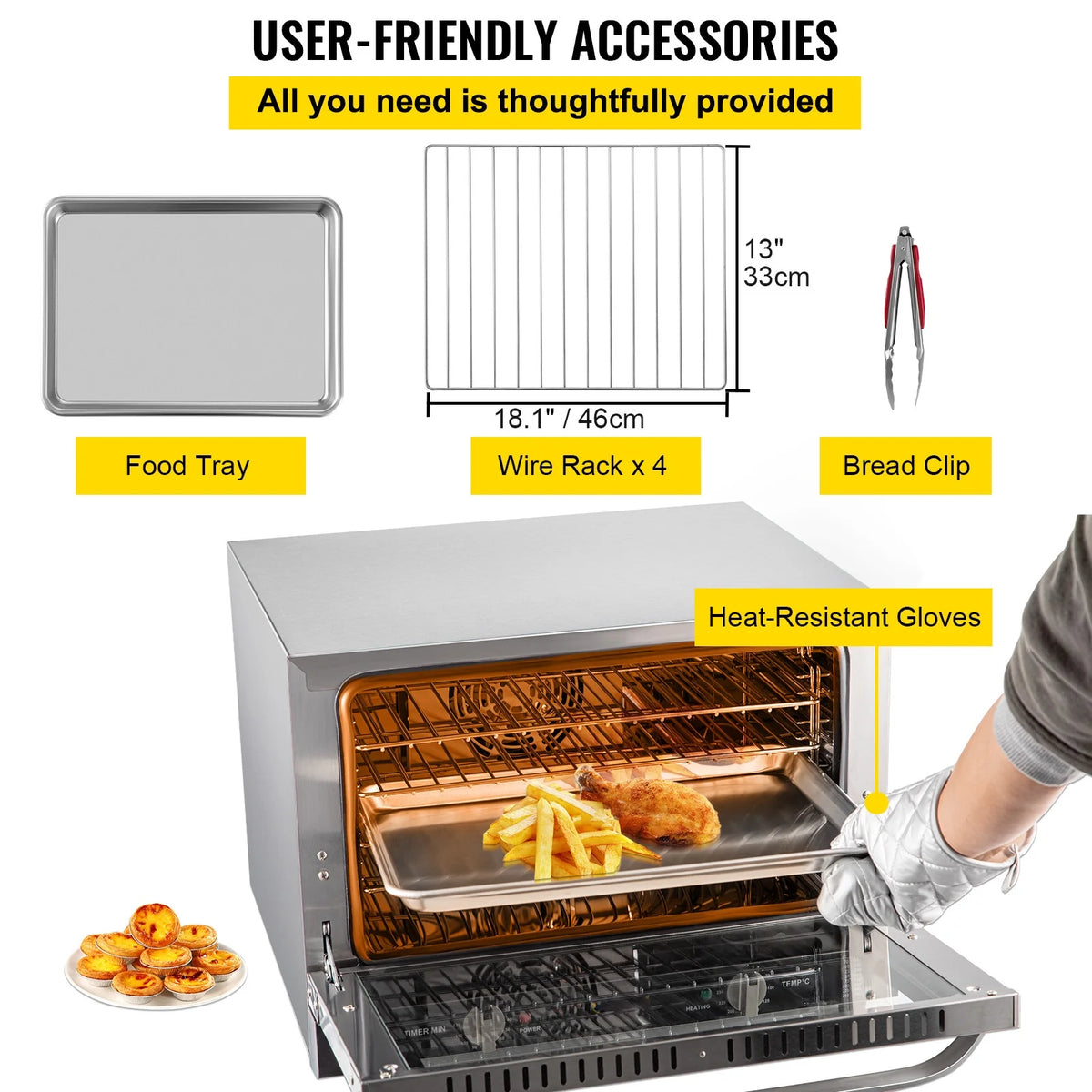 Commercial Convection Oven, 66L, 1800W, 4-Tier U800226