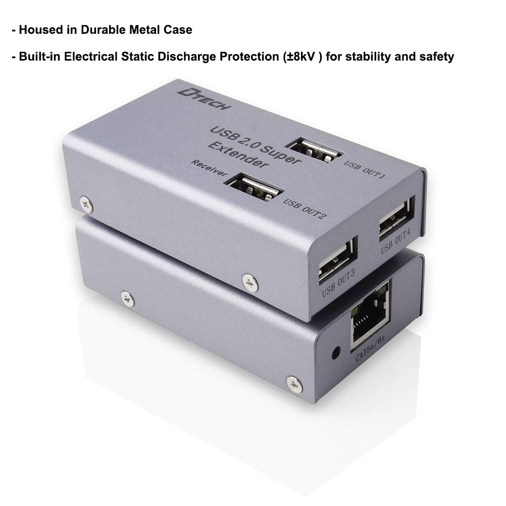 50m Multiport USB Extender Over Ethernet Cat5 Cat6 Cable with 4 USB Expansion Port Data Hub Power Adapter D8487