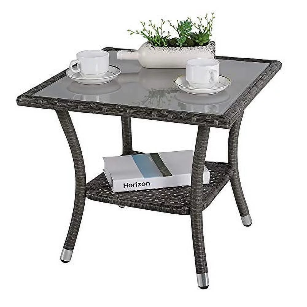 20" Square Wicker Outdoor Side Table with Storage V6917