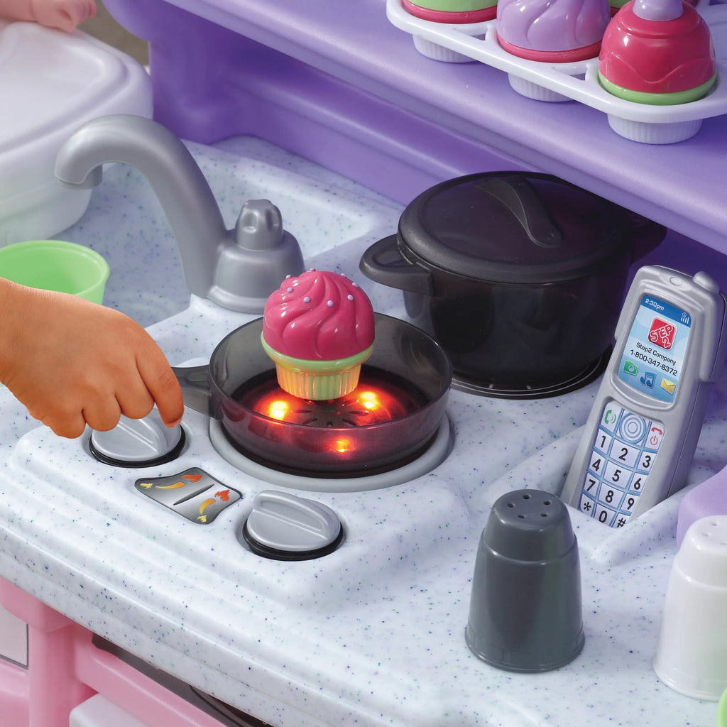 Pink Toddler Plastic Kitchen Playset with 30 Piece Play Set Q594
