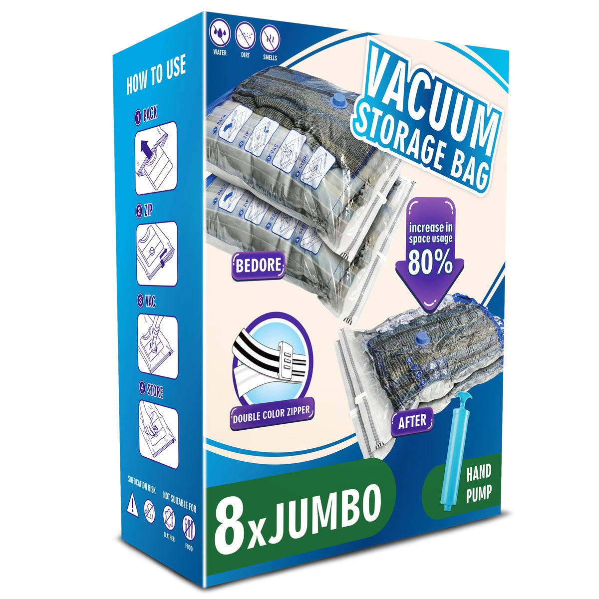 Jumbo Vacuum Storage Bags 8 Pack, Extra Large, White Q711