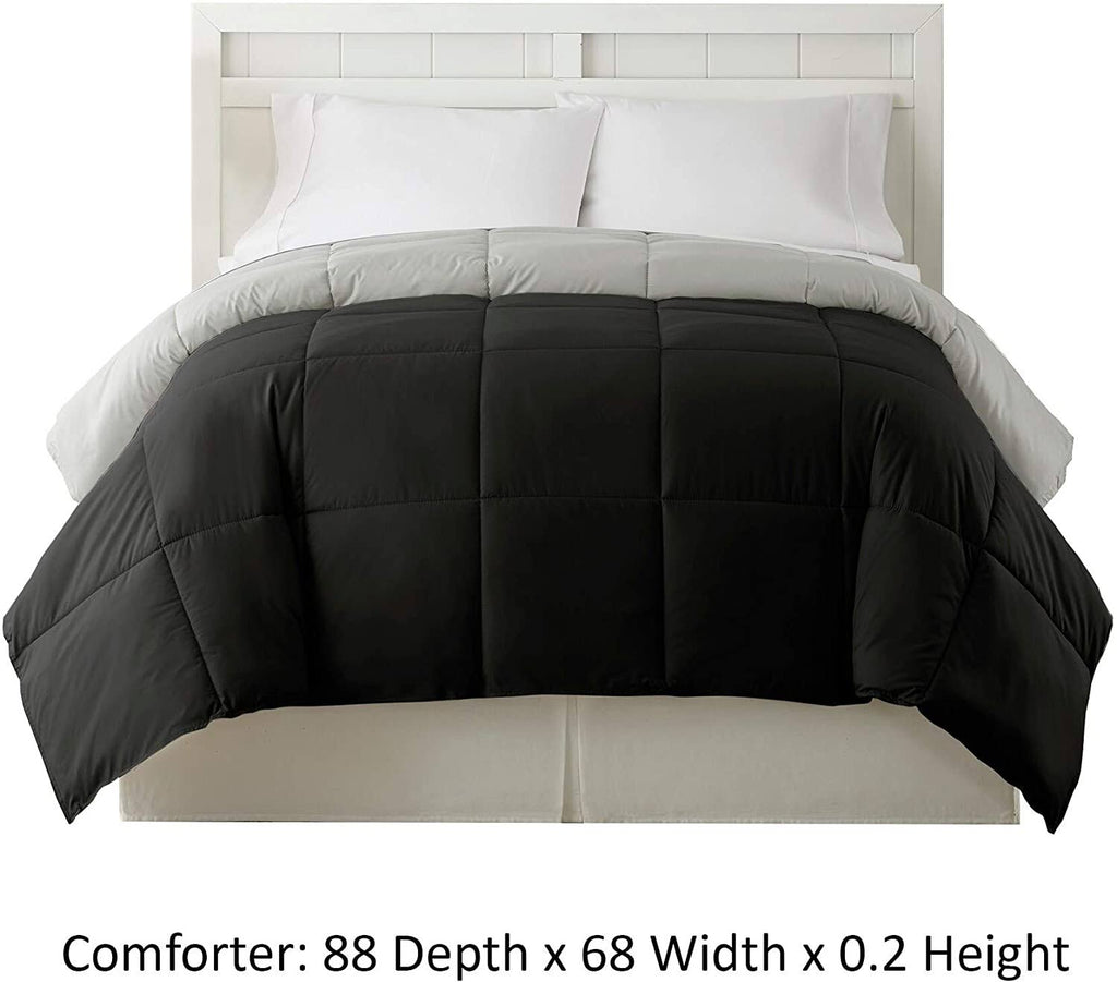 Twin Size Box Quilted Comforter Black Silver Microfiber V829907
