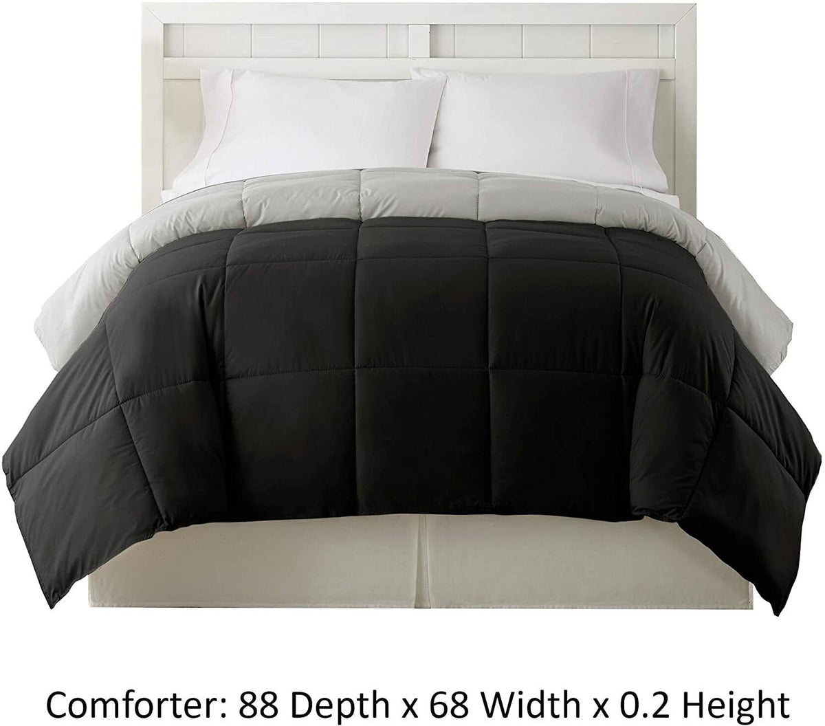Twin Size Box Quilted Comforter Black Silver Microfiber V829907