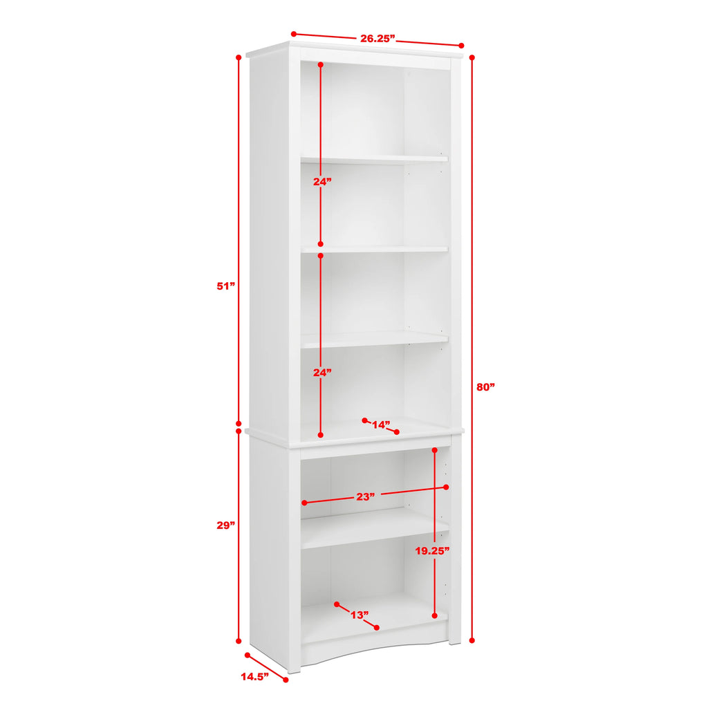 80" Tall White Bookcase with Adjustable Shelves M636944