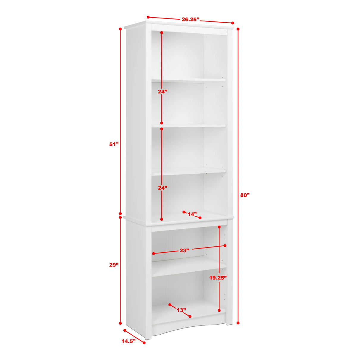 80" Tall White Bookcase with Adjustable Shelves M636944