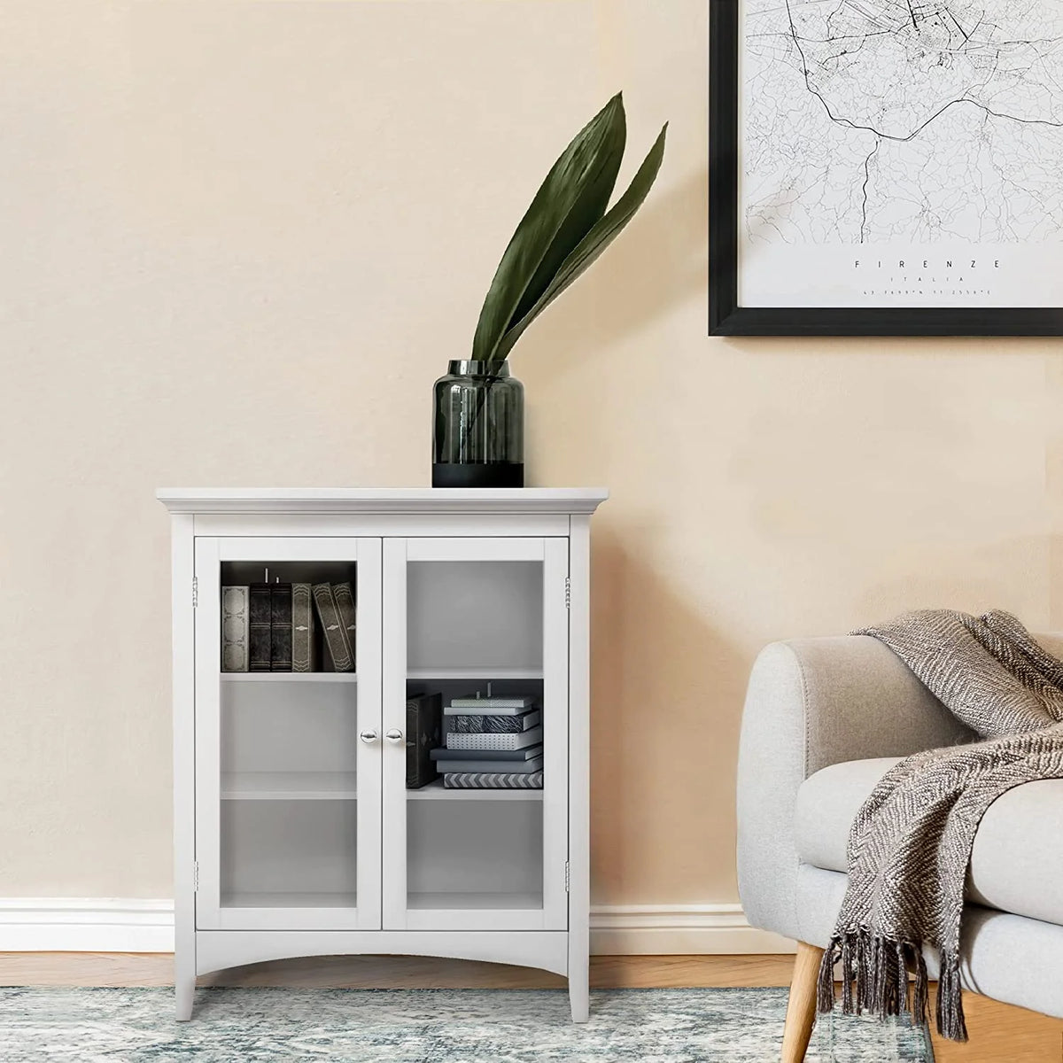 White 2-Door Wooden Floor Cabinet with Adjustable Shelves T569587