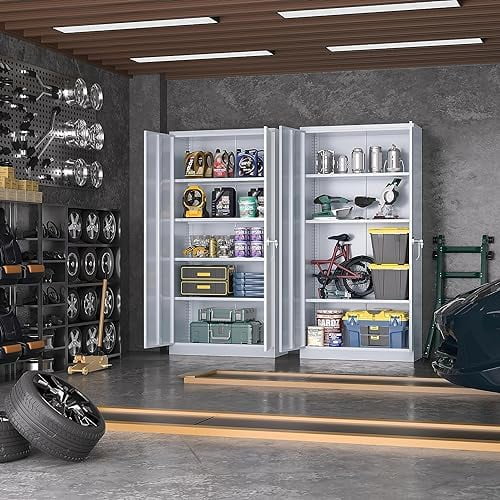 72” Black Steel Locking Cabinet with Doors and 4 Shelves L67035