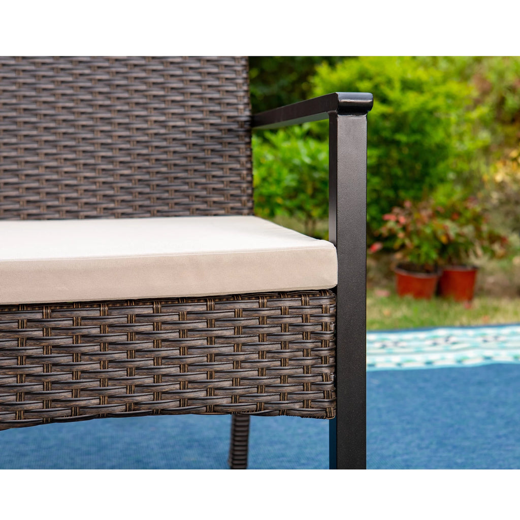 7-Piece Outdoor Patio Dining Set with 6 Rattan Cushioned Armchairs & 1 Rectangle Table H1154