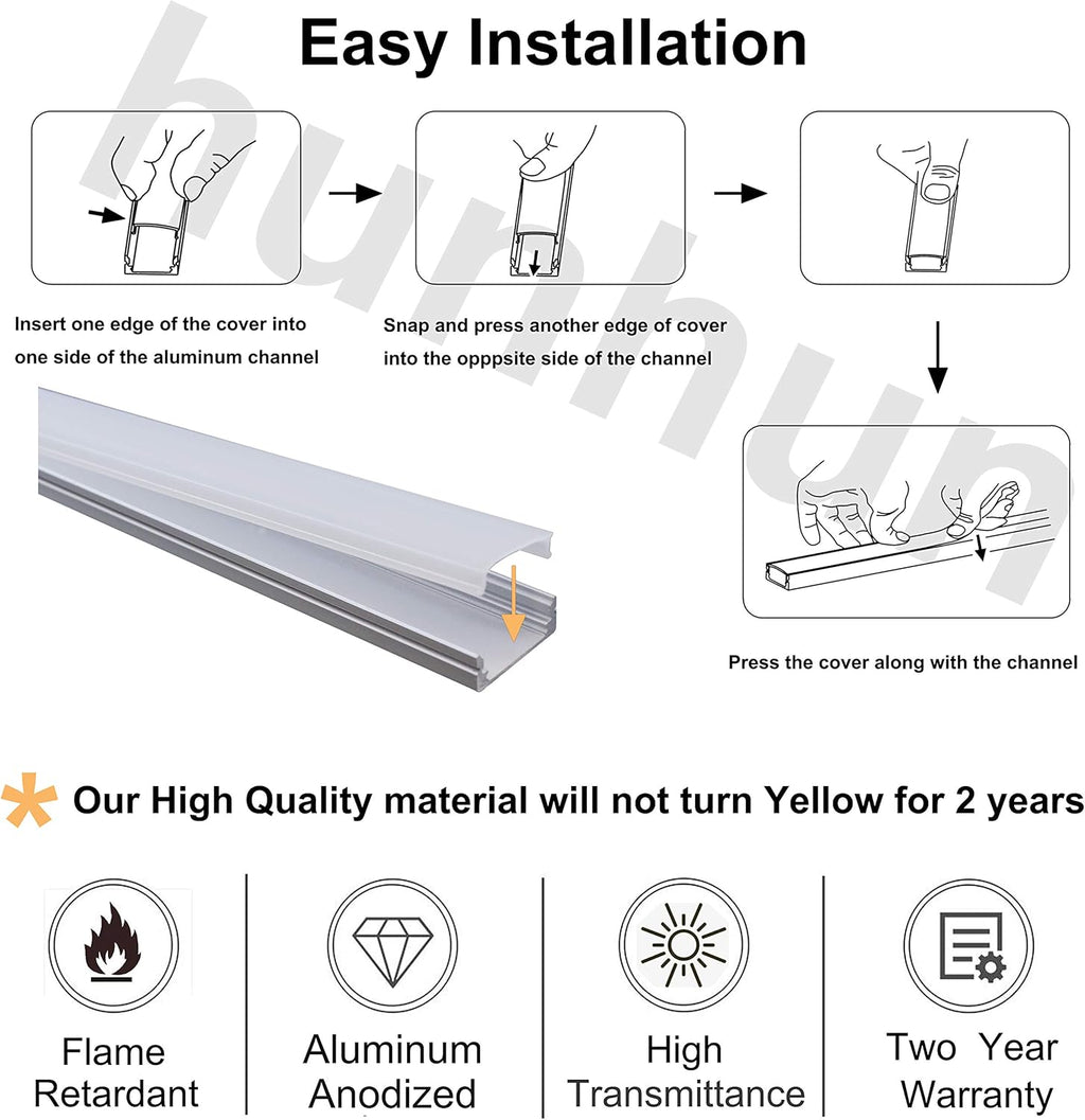 10-Pack 6.6ft U Shape LED Aluminum Channel System with Milky Cover E333949