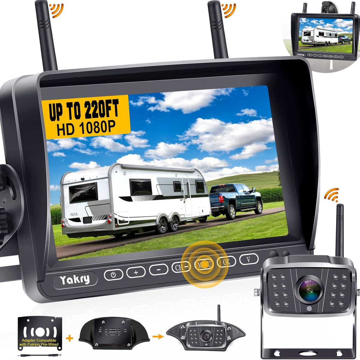 Wireless HD 1080P RV Backup Camera with 7 Inch Monitor V959