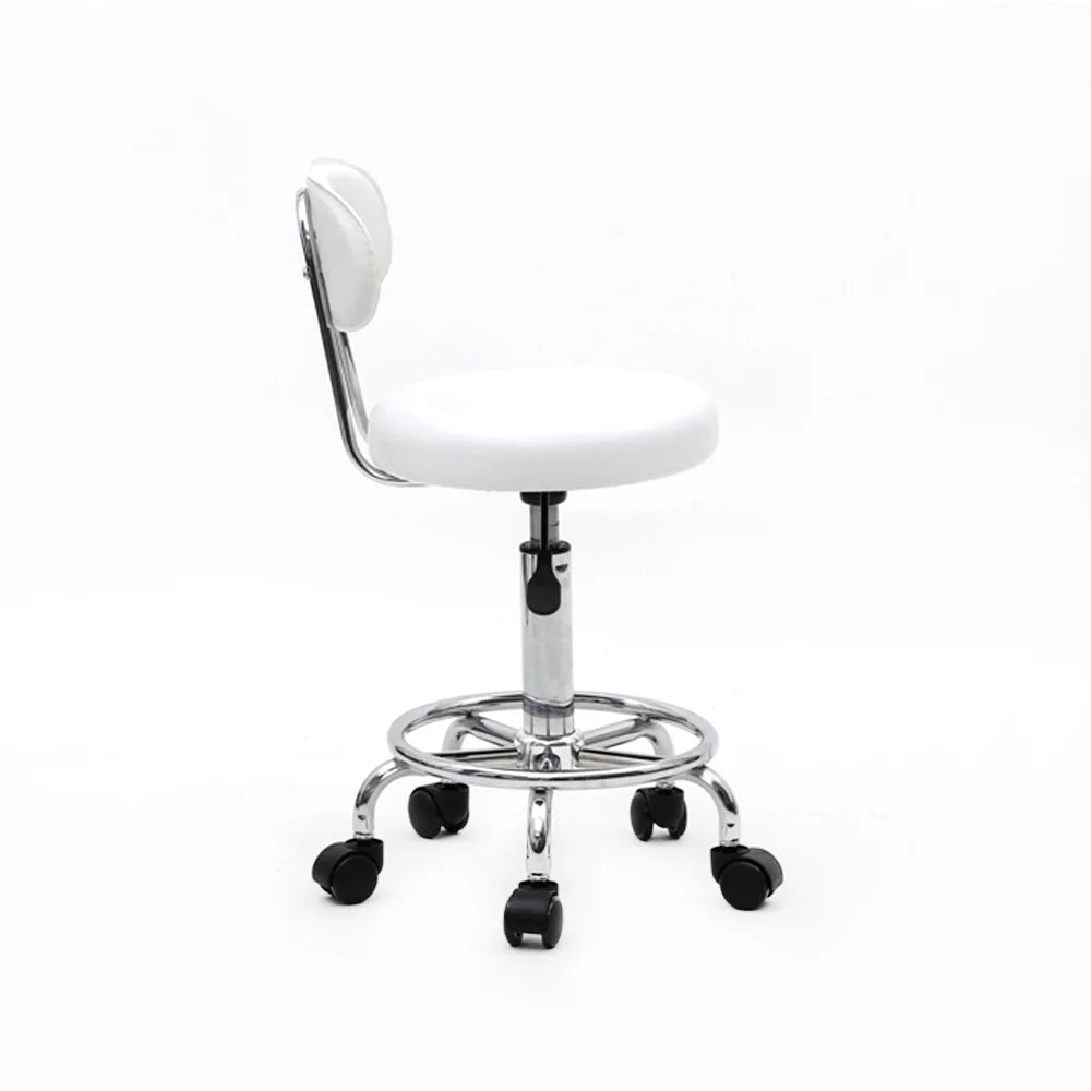 White Adjustable PU Leather Rolling Stool V529
