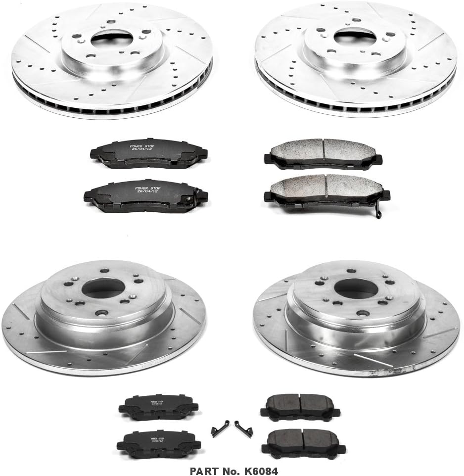 Front and Rear Carbon Fiber Brake Pads with Drilled & Slotted Brake Rotors Kit U988