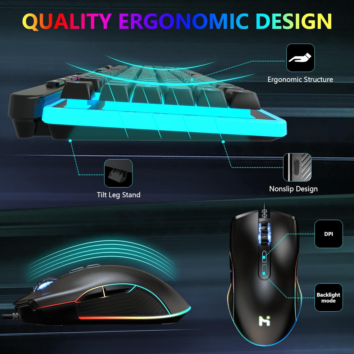 104 Keys RGB Backlit Wired Gaming Keyboard and Mouse Combo N1543