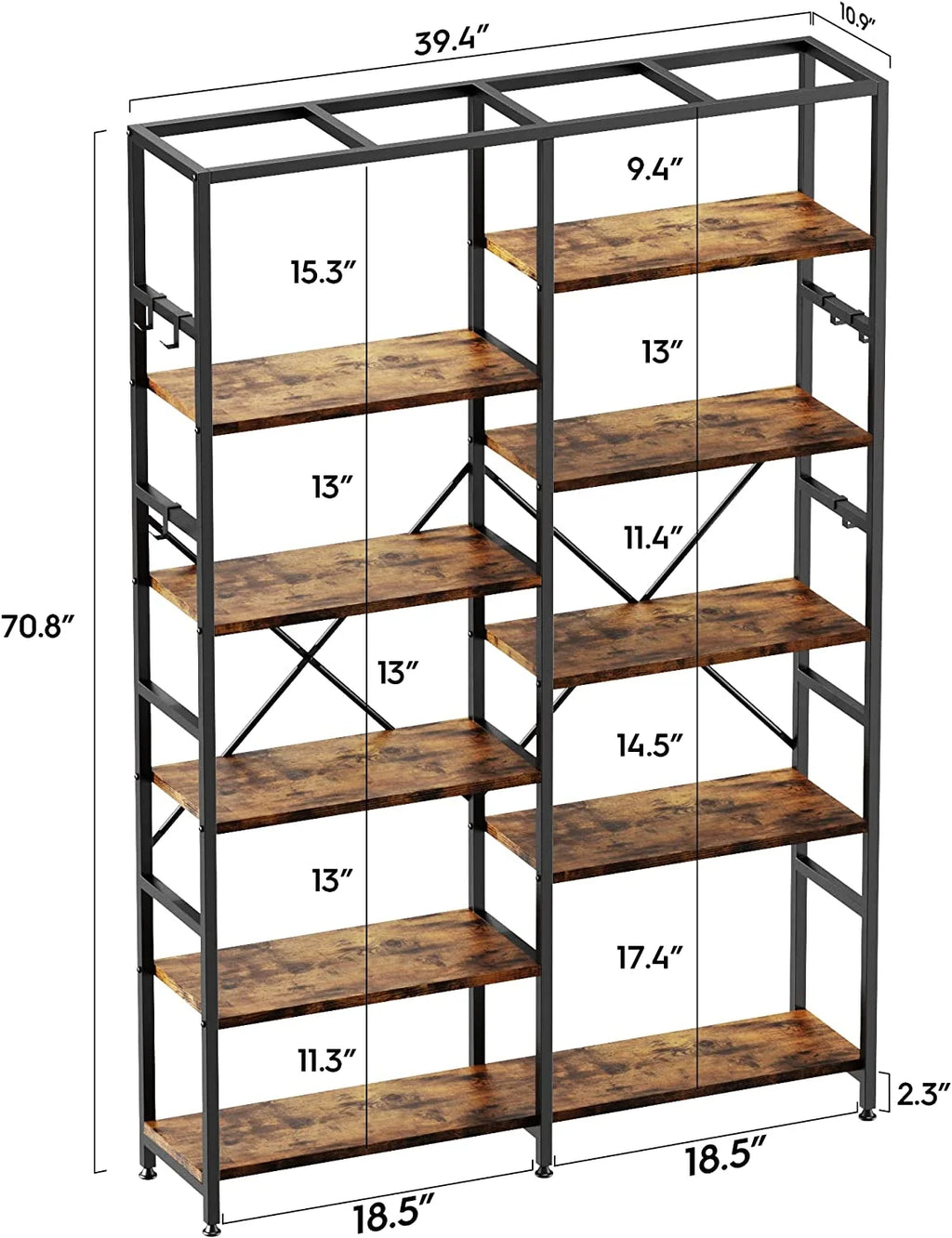 5 Tier Bookcase with 6 Hooks I873