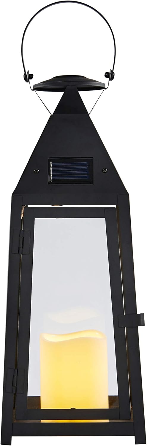 Black Metal Solar Powered LED Outdoor Candle Lantern I6170