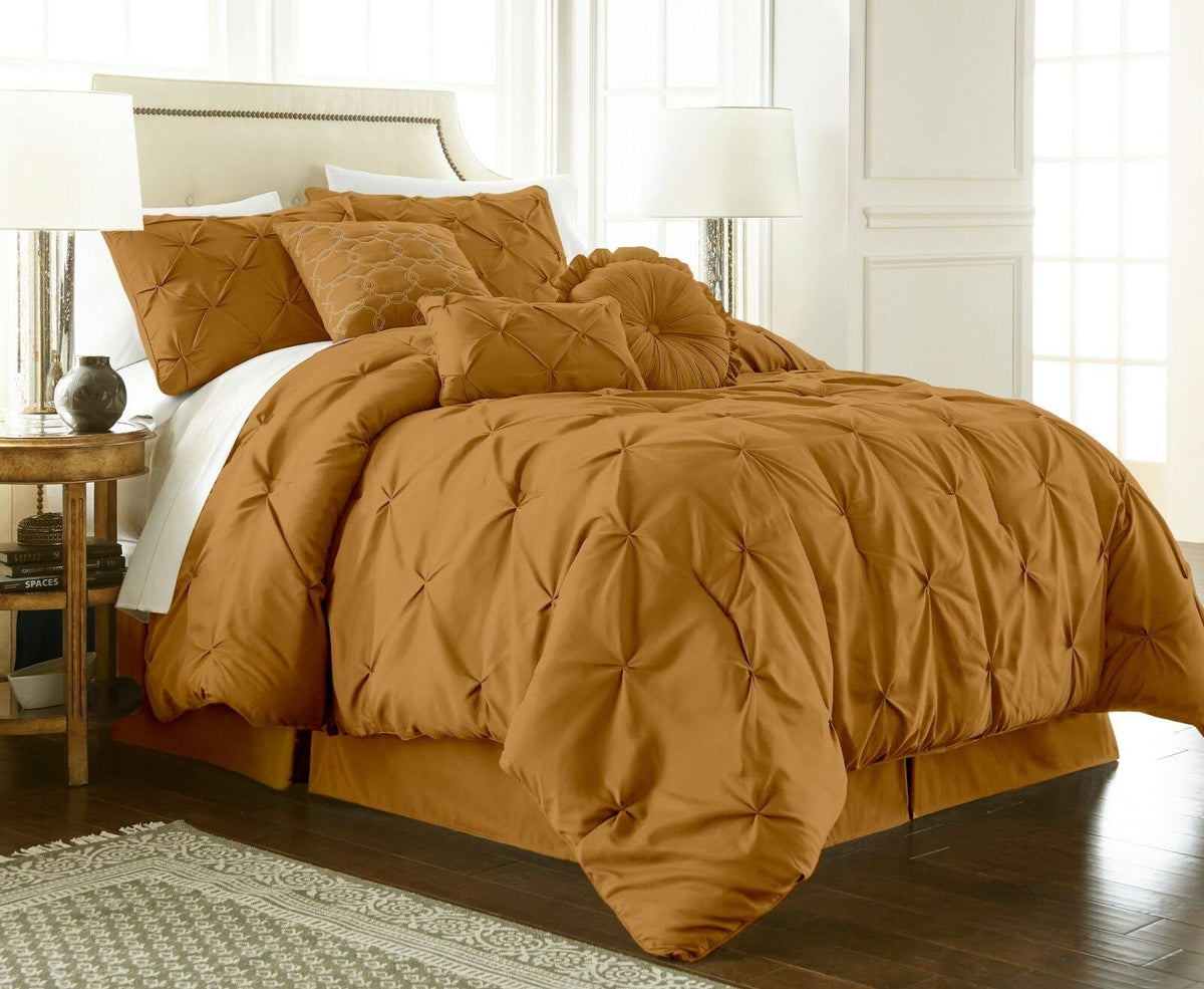 Topaz Queen 7 Piece Pinch Pleat Pintuck Bedding Comforter Set D132
