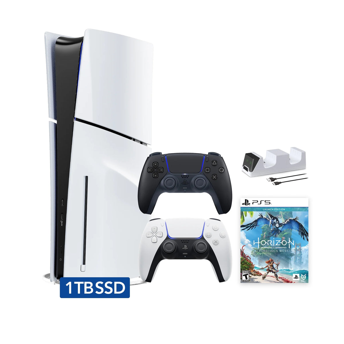 White and Midnight Black PlayStation 5 Disc Edition with Two Controllers Z322402