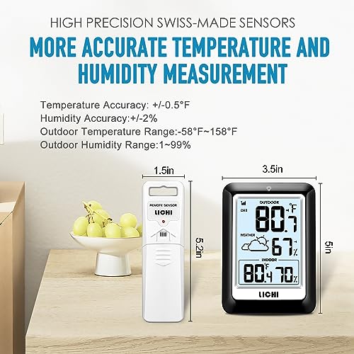 Wireless Weather Station Thermometer Hygrometer with Backlight Display I70187