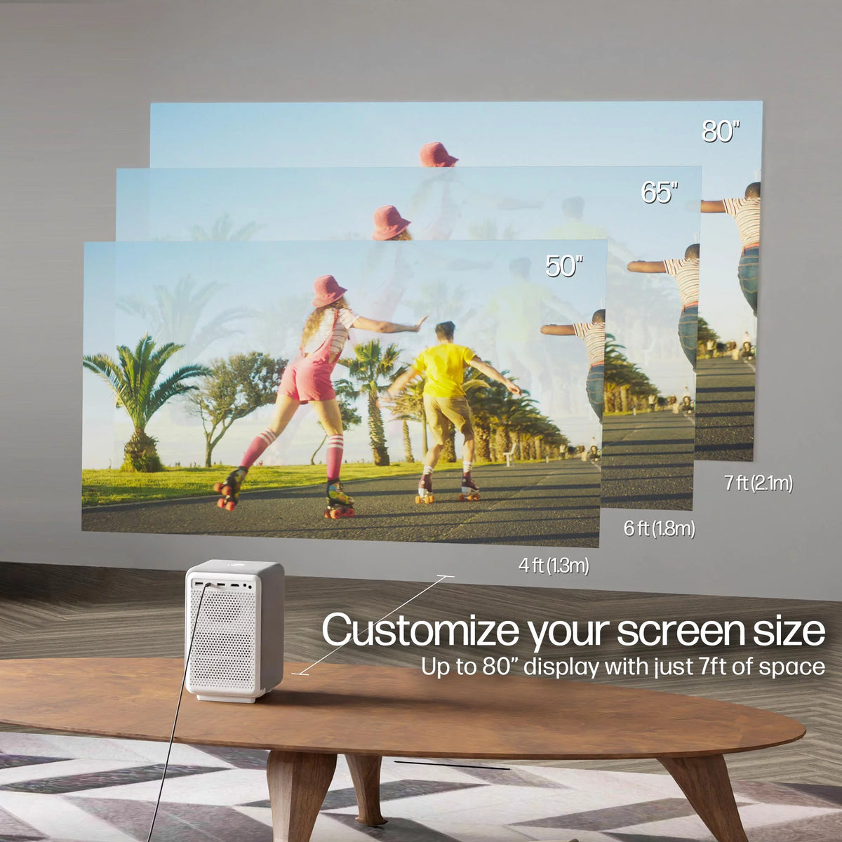 FHD LCD LED Projector with Streaming Player and 84 Projection Screen T1234