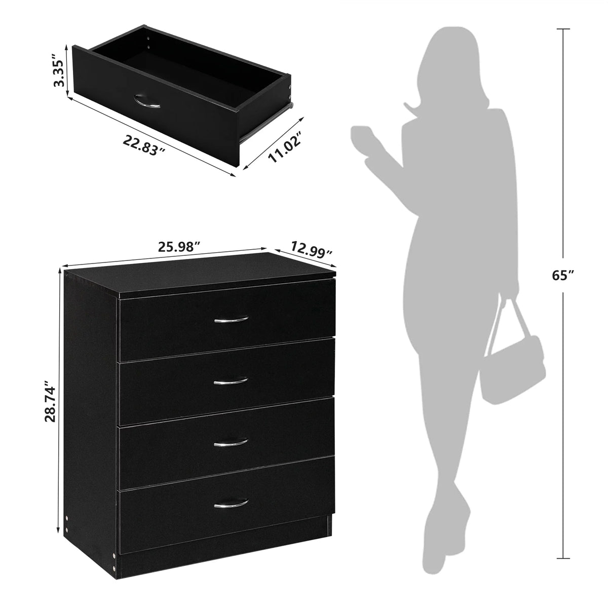Black 4 Drawer Wood Dresser B741
