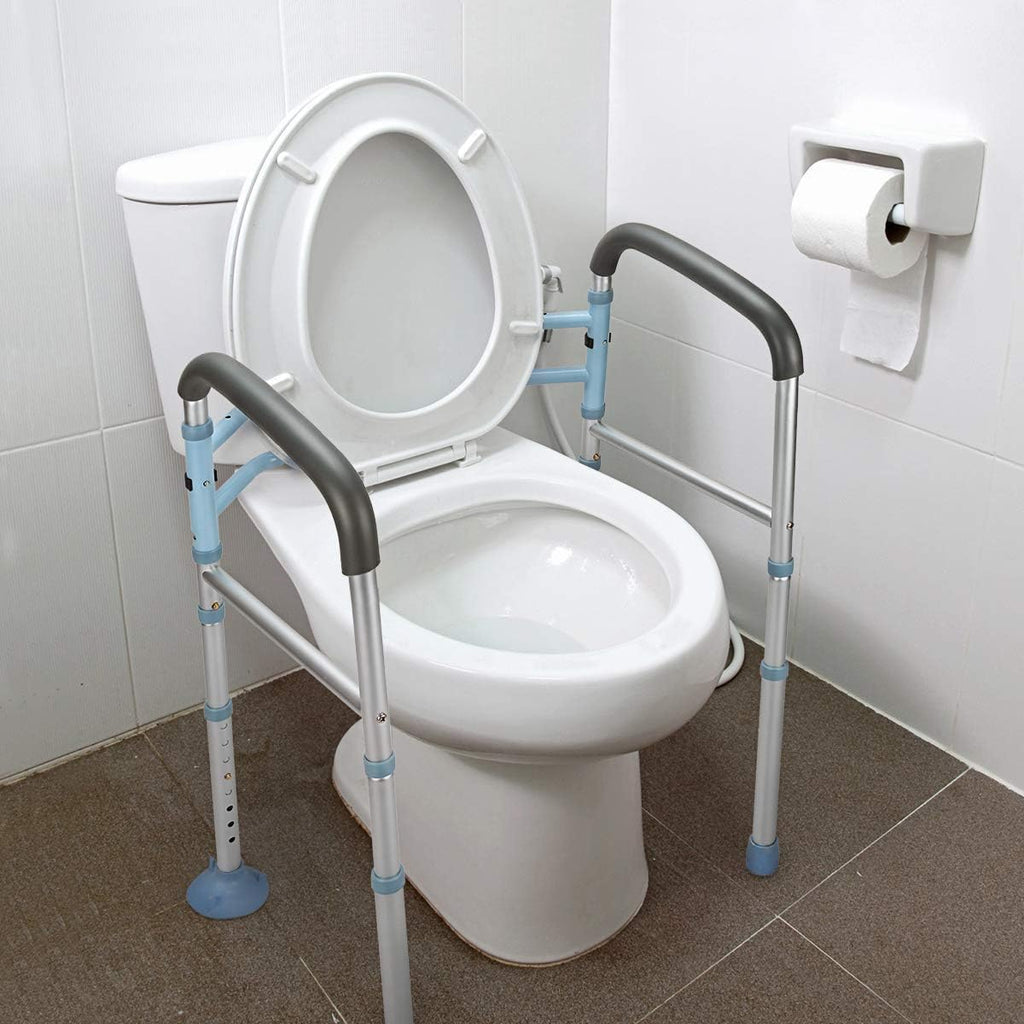 Stand Alone Toilet Safety Rail and Folding Shower Commode Wheelchair Heavy Duty Medical Toilet Safety Frame Adjustable Bathroom Toilet Handrails V62906