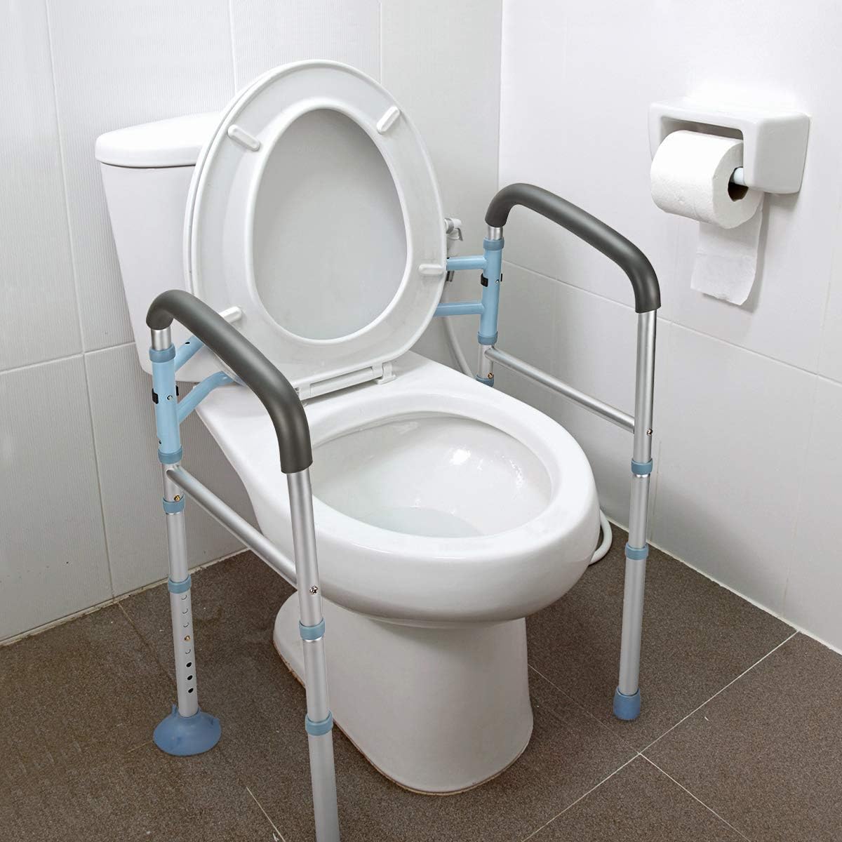 Stand Alone Toilet Safety Rail and Folding Shower Commode Wheelchair Heavy Duty Medical Toilet Safety Frame Adjustable Bathroom Toilet Handrails V62906