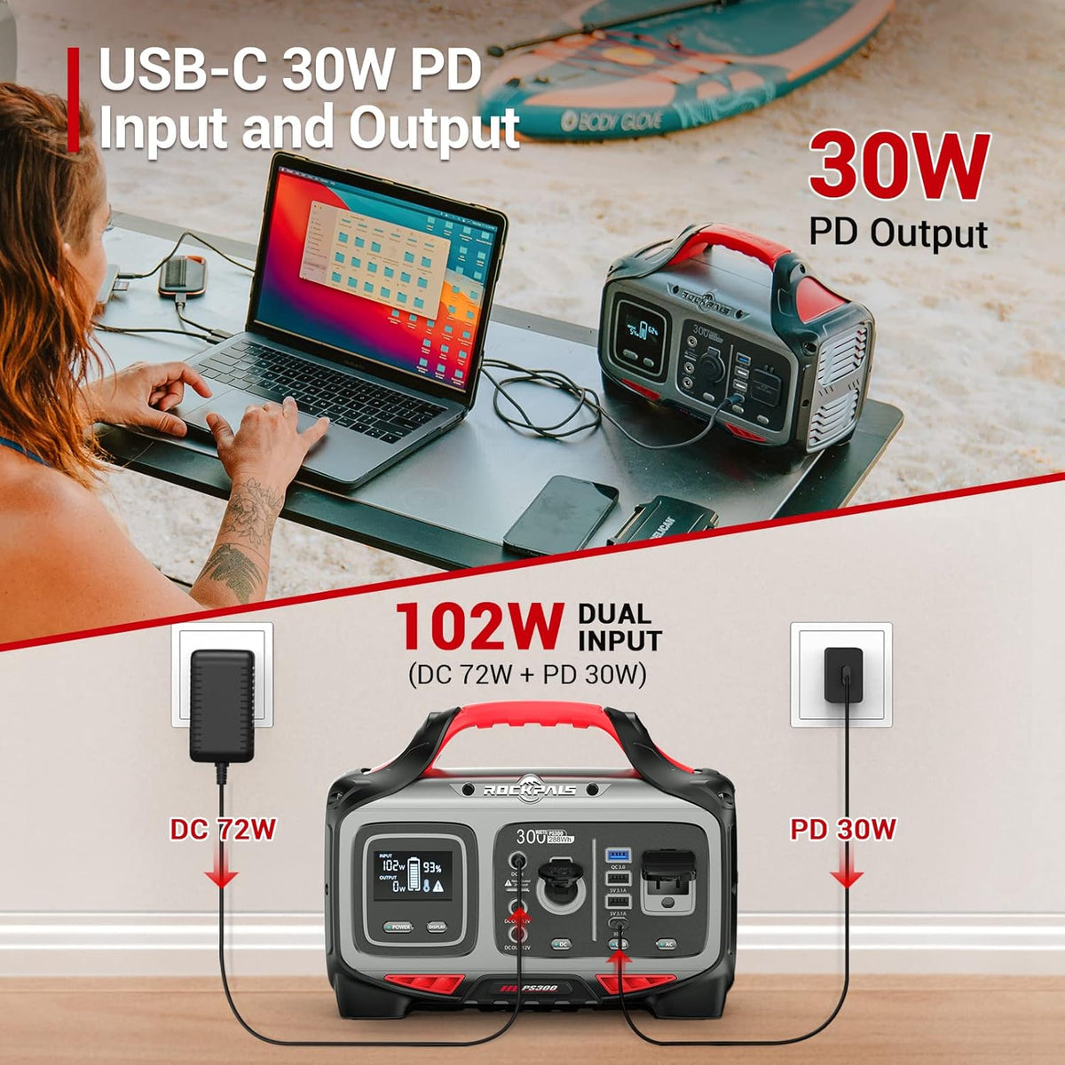 300W Portable Power Station 280wh Solar Generator with 110V AC Outlet G76265
