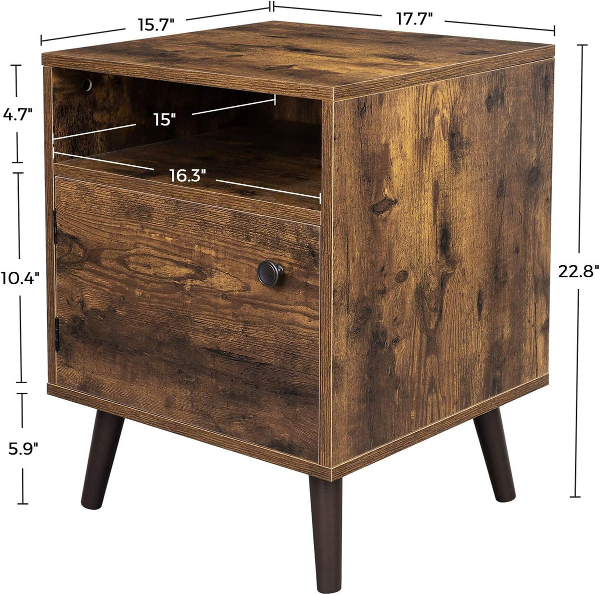 Rustic Brown Nightstand with Open Shelf and Cabinet H5684