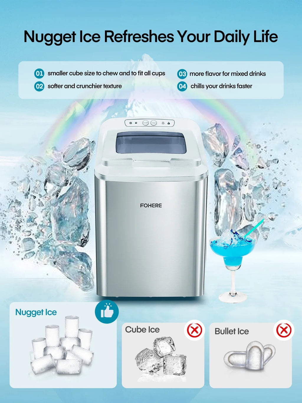 White Stainless Steel Nugget Ice Maker J357