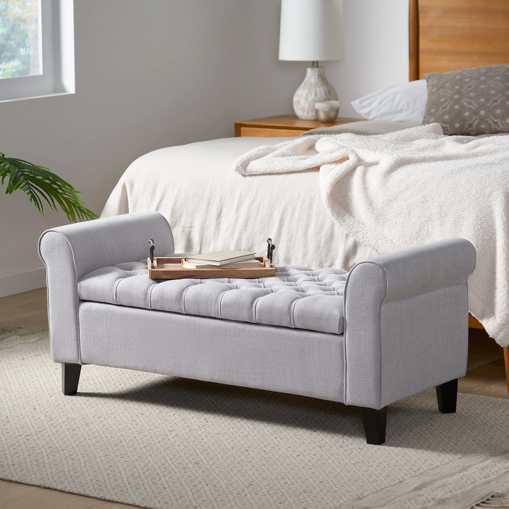 Light Gray and Dark Brown Fabric Storage Ottoman Bench D187402