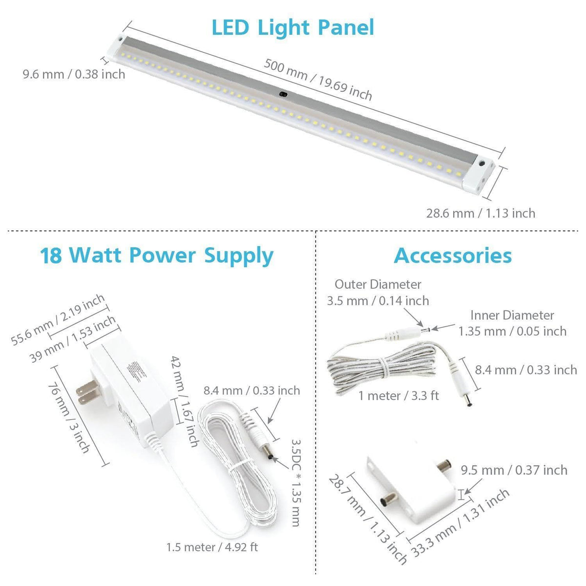 White Finish 3 Extra Long 20 inch Panels LED Dimmable Under Cabinet Lighting Kit M2398