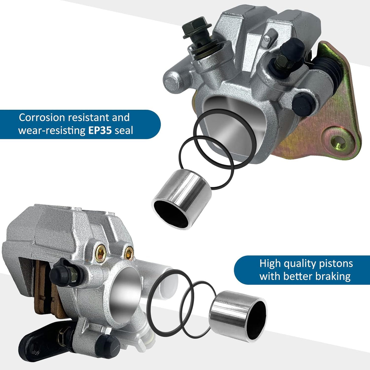 Front Left Right & Rear Brake Calipers for Suzuki Vinson 500 LT-A500F/LT-F500F 2003-2007 Pack of 2 P104