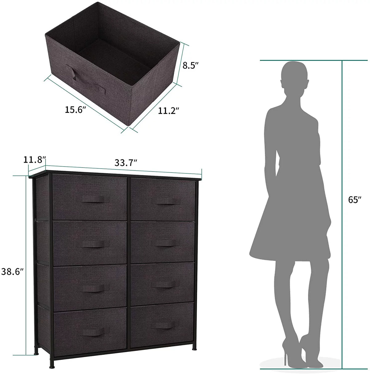 Light Gray 8 Drawer Vertical Dresser with Shelf C50192