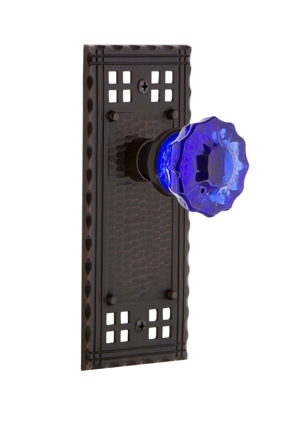 Craftsman Plate Single Dummy Crystal Cobalt Glass Door Knob in Timeless Bronze S325