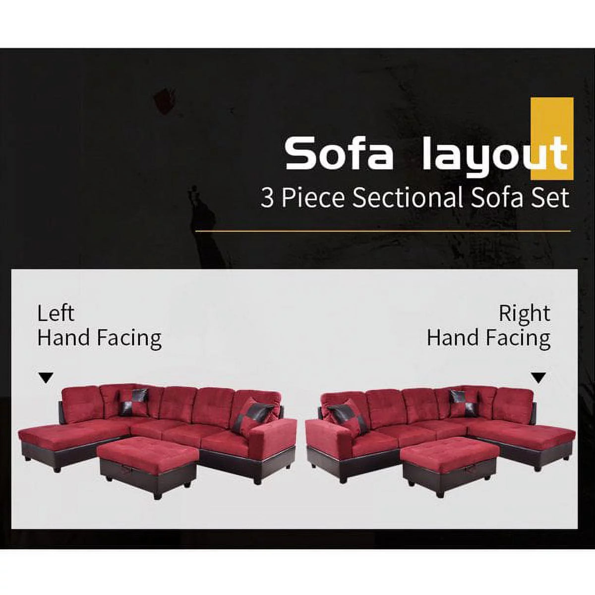 Red Microfiber Sectional Sofa with Storage Ottoman D2397