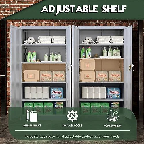 72” Black Steel Locking Cabinet with Doors and 4 Shelves L67035