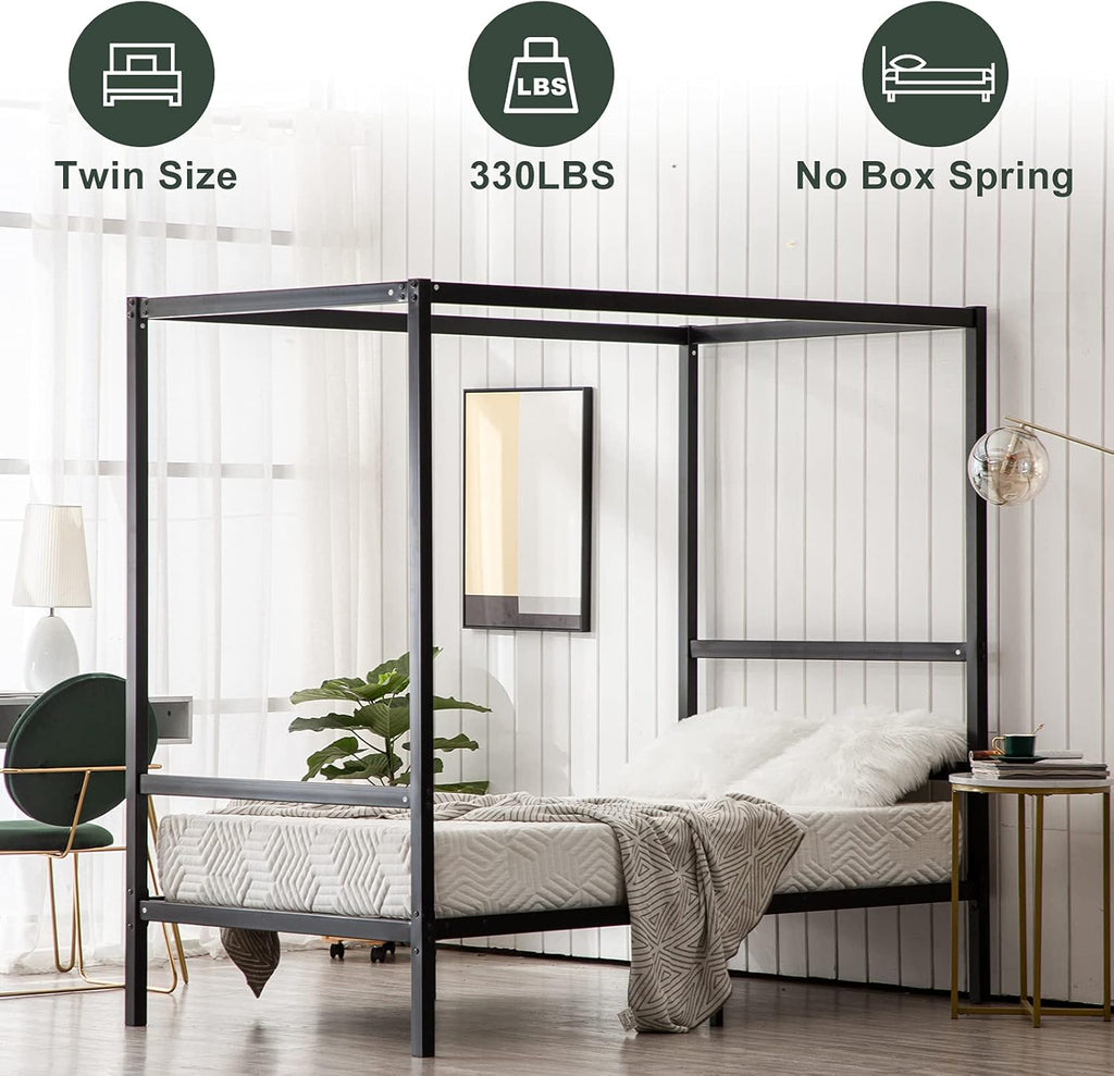Black Twin Size Canopy Bed Frame D334