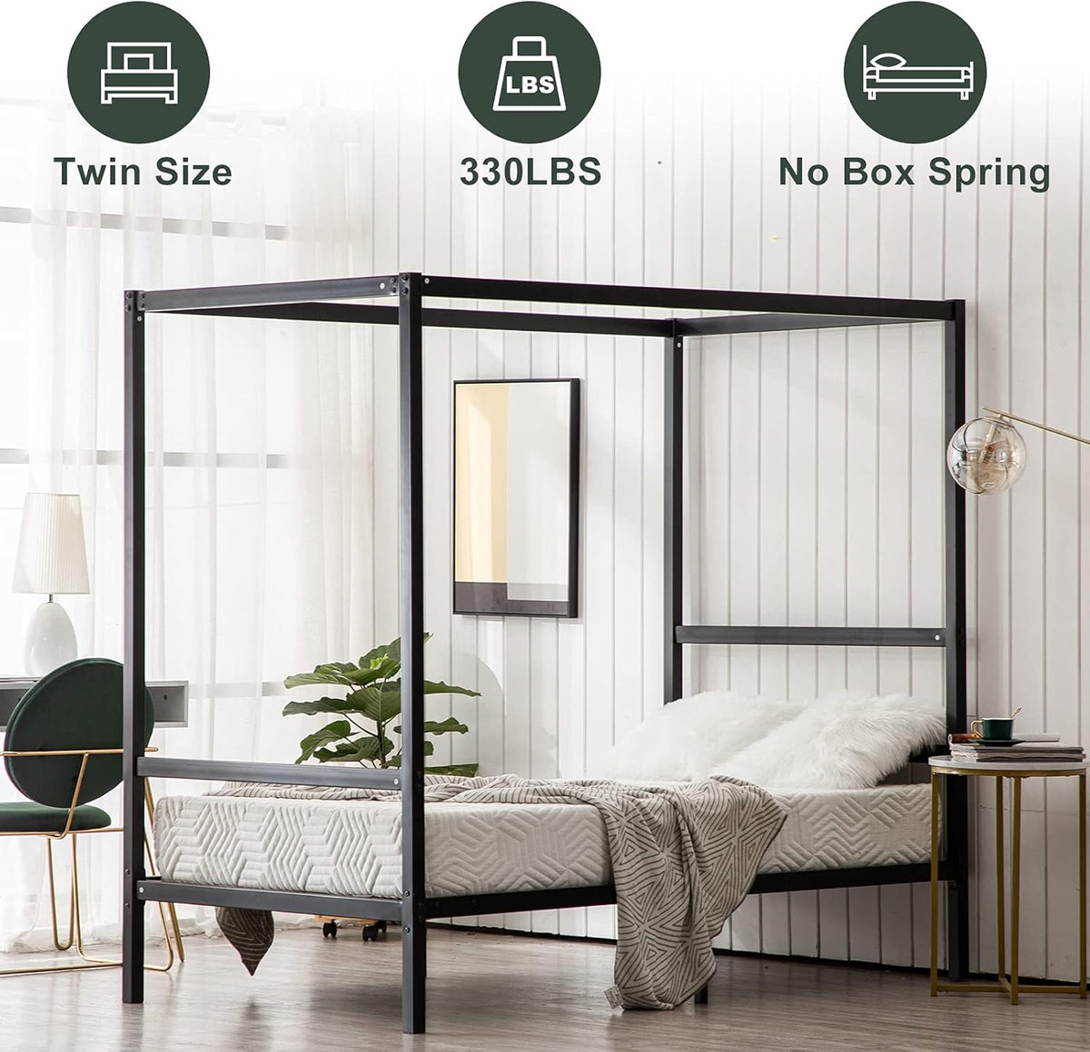 Black Twin Size Canopy Bed Frame D334