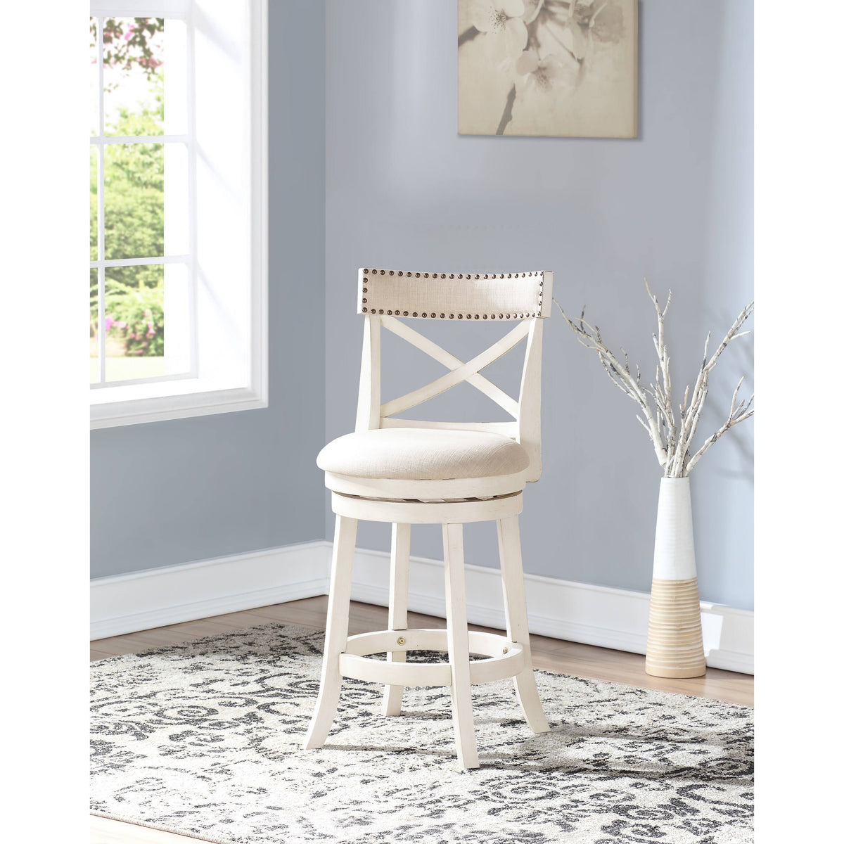 Antique White 24-Inch Counter Stool with Fabric Seat O314961