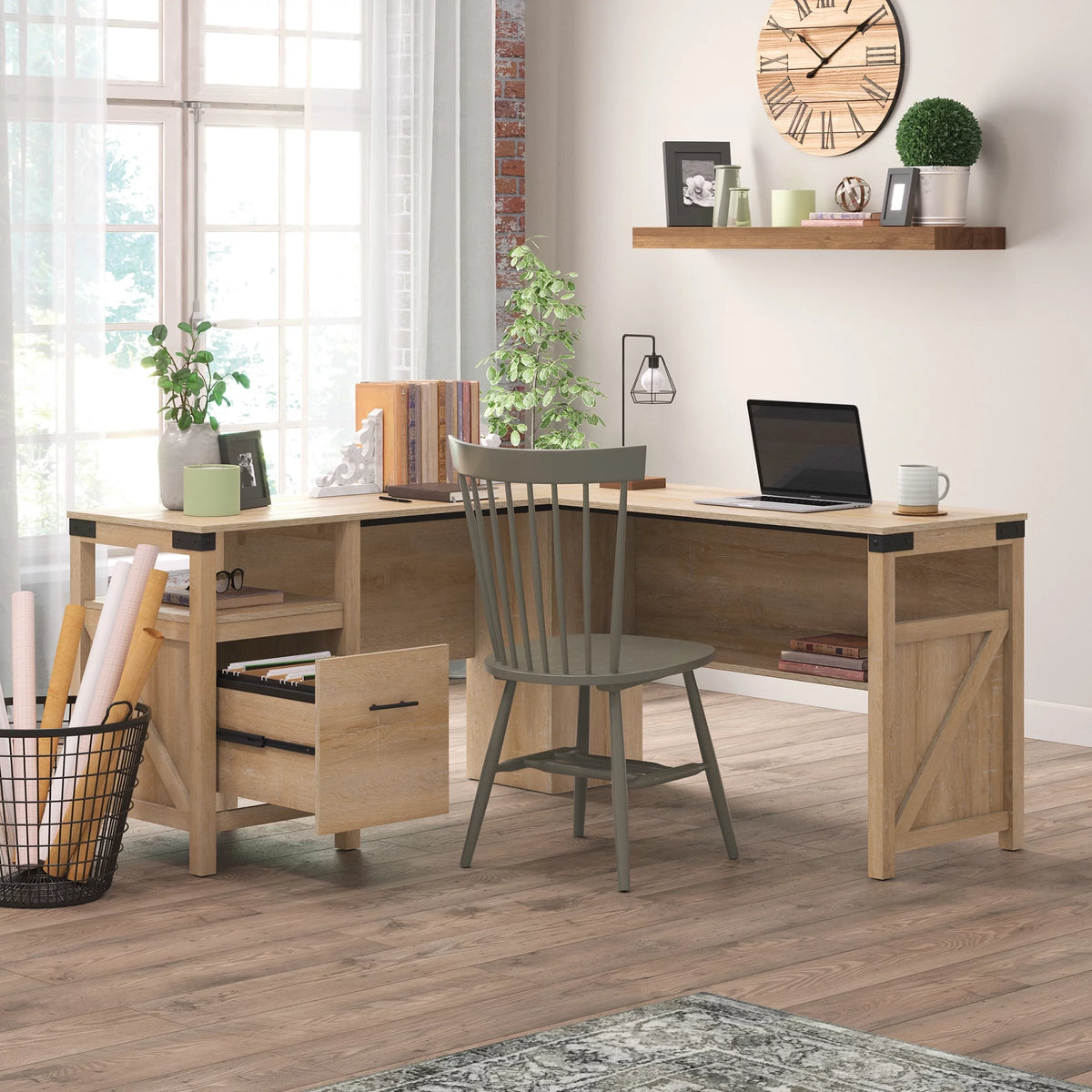 L-Shape Computer Desk with File Drawer K364