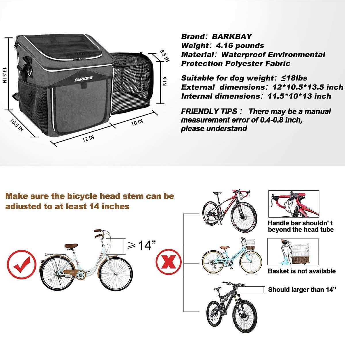 Expandable Foldable Soft-Sided Dog Bike Basket Carrier J19462