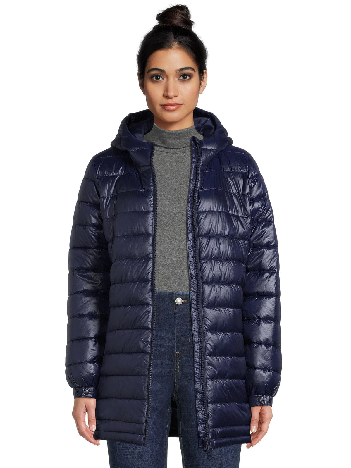 Women's Hooded Mid Length Puffer Jacket D640812