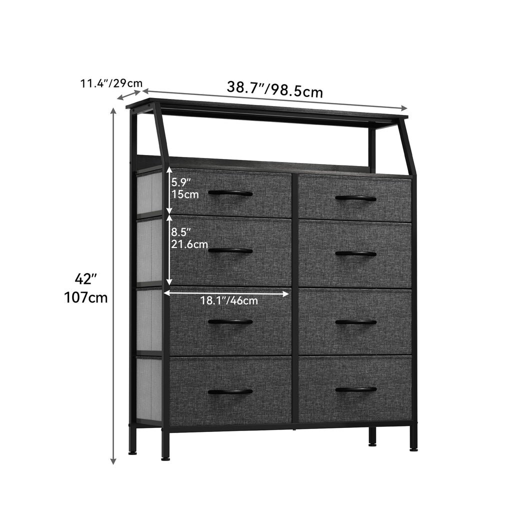 Light Gray 8 Drawer Vertical Dresser with Shelf C50192